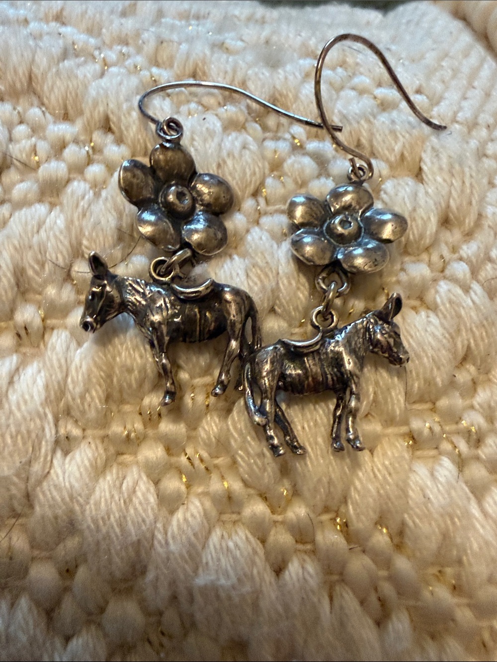 Silver Floral Donkey Earrings - Unbranded